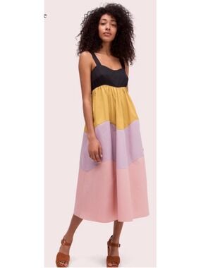 Kate Spade Scallop Blocked Tie Back Midi Dress XXS